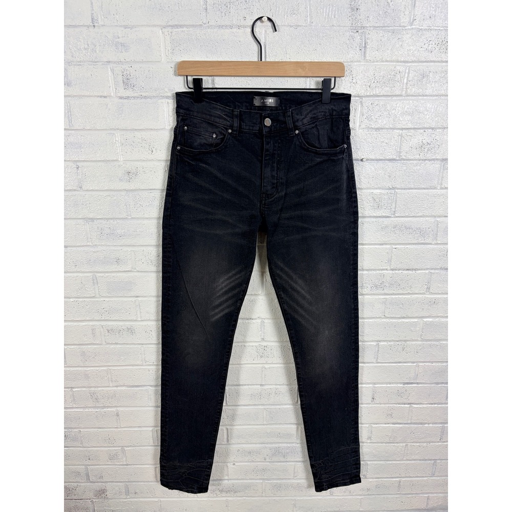 AMIRI Stack Skinny Jean Mens Size 32 Black Stretch Denim Whiskering